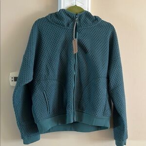 Teal Textured Zip-Up Hoodie